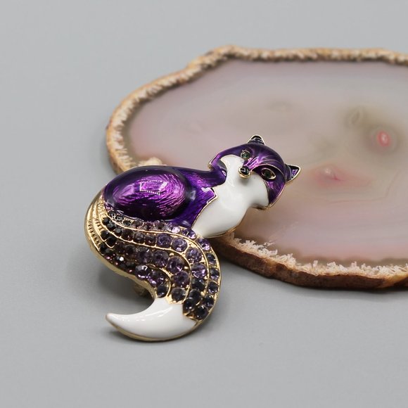 Fox animal pin brooch jewelry fashion purple gold - Picture 2 of 12